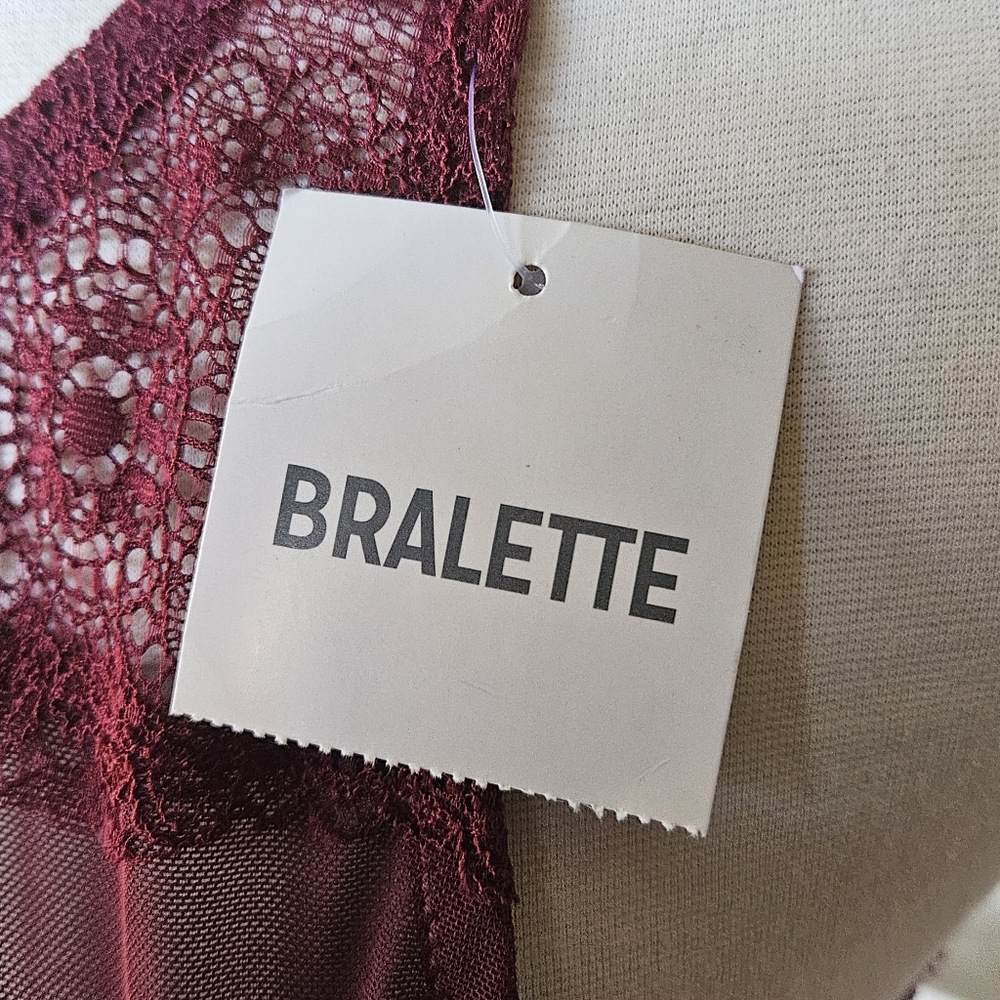 NWT KMART Sexy Sheer Burgundy Lace Bralette Crop Top L/XL - Picture 8 of 8